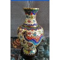 200 MM Collection Chinese Cloisonne Carved Copper Dragon and Phoenix Vase