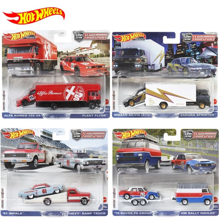 original-hot-wheels-team-transport-premium-car-culture-alfa-fleet-flyer-chevy-ramp-truck-rover-rally-toys-for-boys-alloy-models