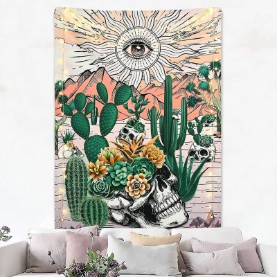Skull Tapestry Cactus Tapestries Psychedelic Sun Tapestry Mountain Wall Tapestry Nature Landscape Tapestry Wall Hanging for Room