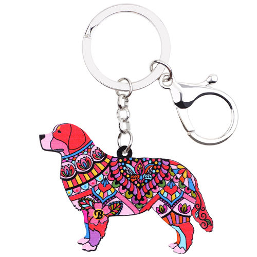 2021Bonsny Acrylic Dog Jewelry Bernese Mountain Dog Key Chain Key Ring Pom Gift For Women Girl Ladies Pendant Bag Charms Wholesale