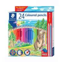 STAEDTLER ดินสอสีไม้แท่งยาว 24 สี ฟรี กบเหลาดินสอ และดินสอ 2B 2 แท่ง รุ่นใหม่ สีเนียนนุ่ม สีเข้มสดใส รุ่น 143 C24P TH