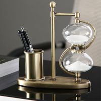 Retro Office Decoration Sand Clock The Office Pen Holder Study Decor Metal Glass Hourglass Home Decoration Accessories Ornament