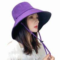 Color Wide Brim Side Wear Fishermen Hat Reversible Beach with String for