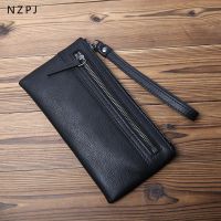 ¤ NZPJ Leather Mens Wallet Natural Leather Clutch Bag Long Bank Card Bag Large Capacity Coin Purse Casual Mens Mobile Phone Bag