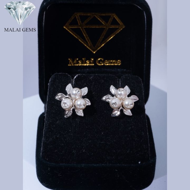 malai-gems-ต่างหูมุก-เงินแท้-silver-925-เพชรสวิส-cz-เคลือบทองคำขาว-รุ่น-31000457-แถมกล่อง-ต่างหูเพชร-ต่างหูเงินแท้