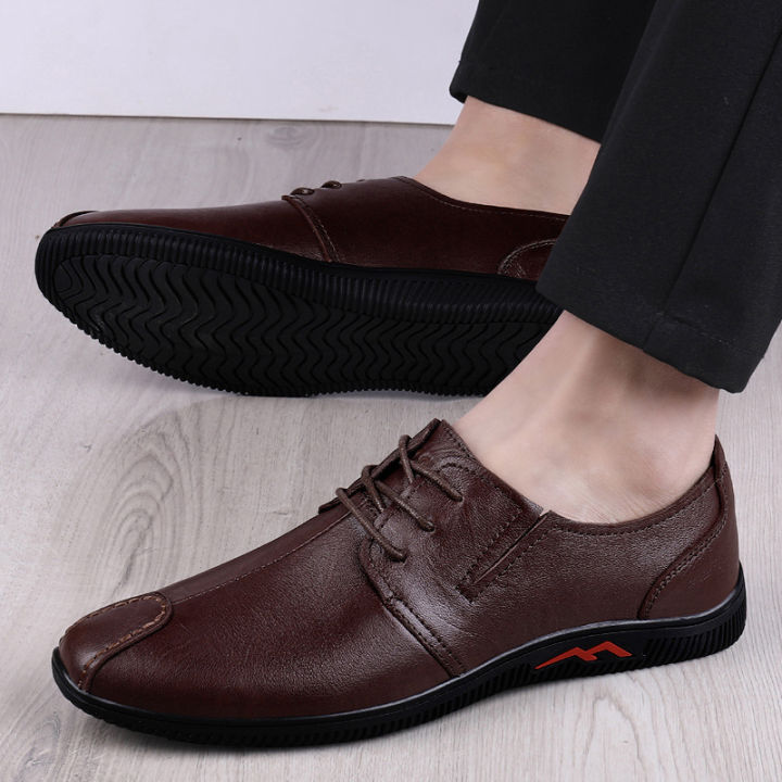 zbjffautumn-รองเท้าหนังแท้เสื้อสำหรับผู้ชายชั้นงานแฮนด์เมด-เทรนด์ธุรกิจรองเท้าเดี่ยวแบบผูกเชือกลำลองอเนกประสงค์