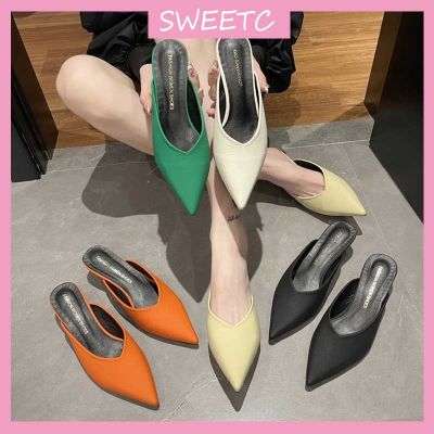 ▧✘□ SWEETC Womens Korean Pointed toe Half Drag Stiletto High Heel Sandals