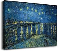 คืนที่เต็มไปด้วยดวงดาวบนแม่น้ำไรน์โดย Vincent Van Gogh สำหรับห้องนั่งเล่นตกแต่งผนังด้วยศิลปะบนสำนักงานบ้าน Fengminyi สามารถแขวนได้โดยตรง