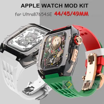 Luxury Transparent Modification Kit For Apple Watch Ultra 2 49mm  Fluororubber Case&Band For iWatch Ultra 9 8 7 6 54 SE 45MM 44MM