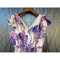 SEQINYY 100 Cotton Dress Summer Spring New Fashion Design Women Runway Vintage Purple Flowers Print Vest Knee High Quality