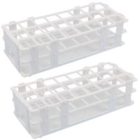 2Pcs Plastic Test Tube Rack 24 Holes Lab Test Tube Rack Holder for 25mm Test Tubes, Detachable, White