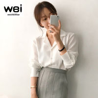 WEISHIBLUE เสื้อเชิ้ตผ้าชีฟองแขนยาวสตรี,เสื้อเบลาส์คอวีสีพื้นแฟชั่นสำหรับฤดูใบไม้ผลิและฤดูใบไม้ร่วง