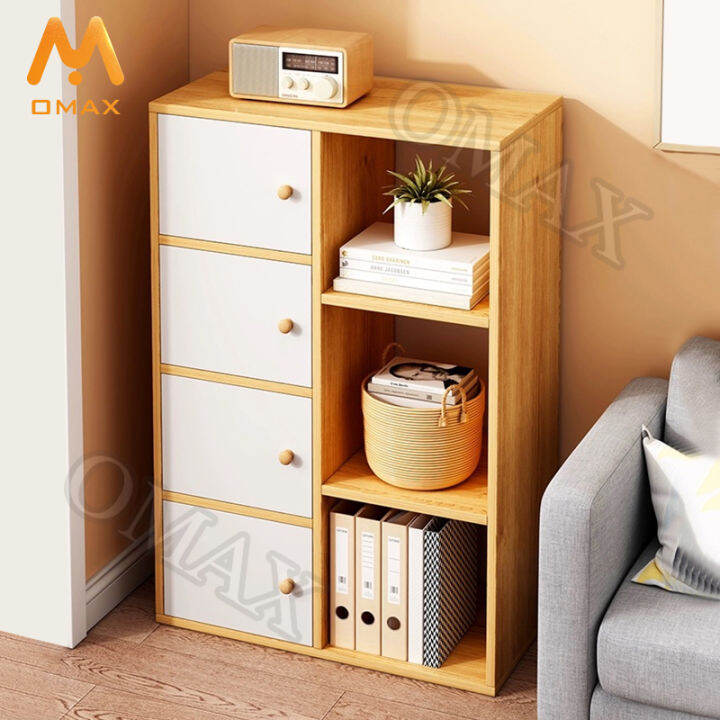 3/4 Layer Wooden Storage Cabinet Bookshelf Sundries Cabinet with Door ...