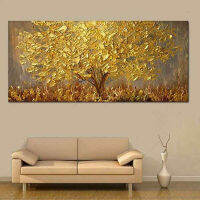 Barocco มือวาดภาพสีน้ำมันนามธรรมภาพวาดต้นไม้ทอง Modern Home Wall Decor 50x100 ซม. 60x120 ซม. 70x140 ซม. 80x160 ซม. 90x180 ซม. ขนาดใหญ่พร้อมกรอบ