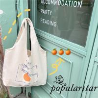 Popu-Female Canvas Bag, Juicy PeachOrange Print Single-Shoulder Bag Handbag