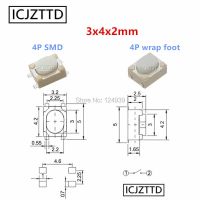 100ชิ้น3X4X2.5มม. 4P Smd 3*4*2.5มม. 4P ขาวสวิตช์ปุ่มกด3X4มม. 3*4