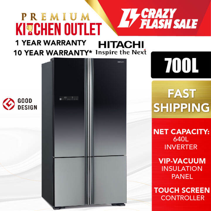 Hitachi 700L Refrigerator French Bottom Freezer 4 Door RWB850P5M XGR