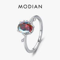 Modian 925 Sterling Silver Oval Rainbow Zirconia หรูหลายสีแหวนครบรอบเครื่องประดับ Fine