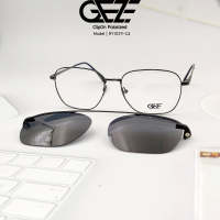 ?กรอบแว่นตา GEZE 1ClipOn รุ่น RY1039 - C4 เต็มกรอบสีเทาเข้ม ฟรีคลิปออนกันแดดสีดำ Polarized เปลี่ยนเป็นแว่นตากันแดด ป้องกันแสงแดด รังสี UVA UVB UV400