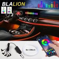 BLALION RGB รถนีออนไฟ APP USB ภายในใยแก้วนำแสงแถบ64สีควบคุมเสียงตกแต่งบรรยากาศแสงโดยรอบ5โวลต์