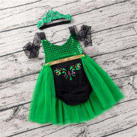 Baby Girl Sequin Tulle Bodysuit Set Sleeveless Newborn Triangle Crawl Summer Infant Jumpsuit Outfit Cosplay Party Princess Dress