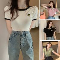 Korean tops Knit Floral Embroidery Small Daisy Sweater Simple Casual Comfortable blouse oversized tshirt for Women