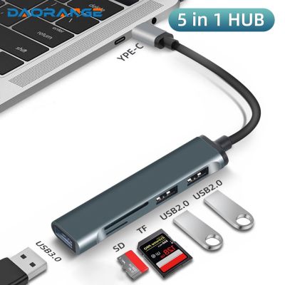 5 In 1 USB C ศูนย์กลางสำหรับ MacBook Pro/air อุปกรณ์เสริมสำหรับการเชื่อมต่อกับแลบทอป USB 3.0การ์ด SD แผงตัวอ่าน5พอร์ต USB 2.0ที่อ่านทีเอฟตัวแยกอะแดปเตอร์ Feona