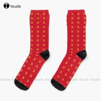 (CAES Premium) Simple Hammer And Sickle Communism Socialism Union Karl Marx Socks Men 39;S Socks Thanksgiving Christmas New Year Gift Custom Sock