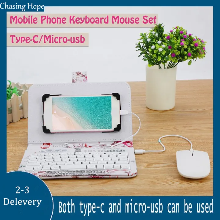 Keyboard and mouse for cellphone android set Mobile keyboard and mouse with  bracket protective cover cute