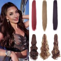 Long Wavy Claw Clip Ponytail Hair Extension Synthetic Natural Wavy Ponytail for Women 24inch Ombre Brown Fibre Fake Hairpiece