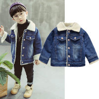 Baby Denim Jacket 2021 Winter New Childrens Clothing Korean Boys Casual Denim Jacket Baby Plus Velvet Ambswool Coats 2-6Y