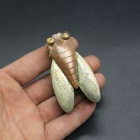 Collectable Old Copper Handmade Carved Cicada Statue Ink box