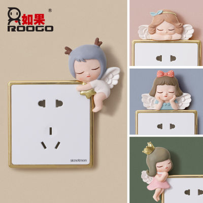 3D Cartoon Girl Resin Wall Sticker Wall Switch Board Frameless Home Creative Switch Sticker