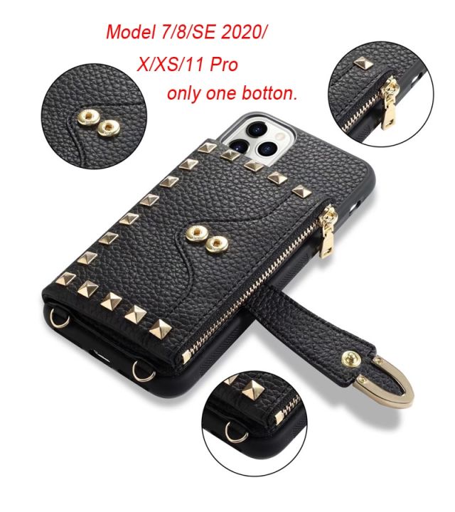 16-digits-rivet-สายโซ่กระเป๋าสตางค์กรณีโทรศัพท์สำหรับ-iphone-12-mini-11-pro-xs-max-xr-x-7-8บวก-se2020เชือกเส้นเล็กพกแขวนกระเป๋าหนัง-pu