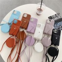Zipper Wallet Shoulder Strap Phone Case For iPhone 14 14Pro Max 13 Pro 12 11 XS 8 Plus PU Leather Lanyard Card Pocket Back Cover