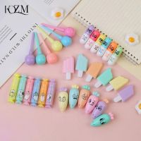 6Pcs/Lot Cute Cartoon Cat Highlighters School Office Stationery Students Drawing Supplies Kawaii Ice Cream Mini Paint Marker Pen