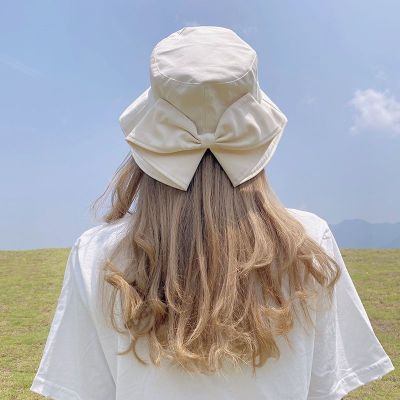 Hat Female Trendy Broad-Brimmed Hat Female Summer Japanese Bucket Hat Casual Hepburn Style Sun Protection Bow All-Matching Sun Hat