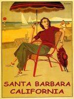 เดินทางฤดูร้อน Santa Barbara แคลิฟอร์เนียบีชแดนซ์พิมพ์ลายฟิล์มศิลปะแล่นเรือใบวินเทจโปสเตอร์ผ้าไหม0726บ้าน