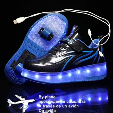Children Two Wheels Luminous Glowing Sneakers Black Pink Red Led Light  Roller Skate Shoes Kids Led Shoes Boys Girls USB Charging