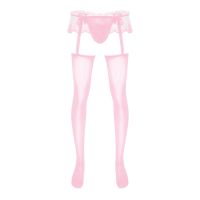 【YF】❇♨  Mens Sissy Pantyhose Bulge G-String Garters Stockings Leggings Sheer Skirted Cutout Nightwear