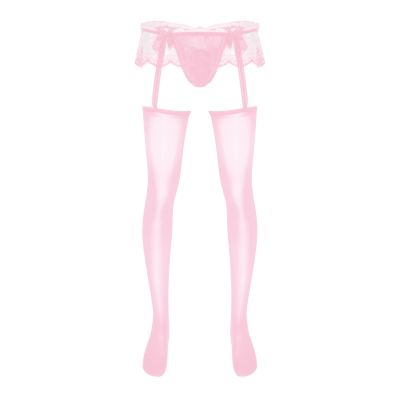 【YF】❇♨  Mens Sissy Pantyhose Bulge G-String Garters Stockings Leggings Sheer Skirted Cutout Nightwear