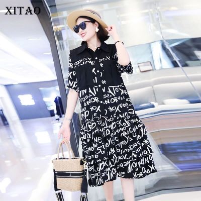 XITAO Dress Dress Personality  Loose Short Sleeve Shirt Dress