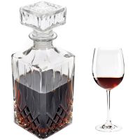 Behokic 1000ml European Style Square Glass DIY Wine Beer Whisky Decanter Drink Water Juice Tea Milk Jug Pitcher Bottle with Lid