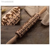 ◐❂ Creative Christmas Wooden Rolling Pins Engraved Embossing Rolling Pin with Christmas Symbols for Baking Embossed Cookies