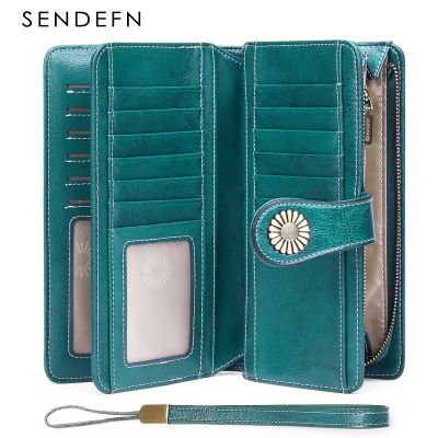 SENDEFN Wallets for Women Genuine Leather Credit Card Holder with RFID Blocking Large Capacity Wristlet 24 Card Slots 5162