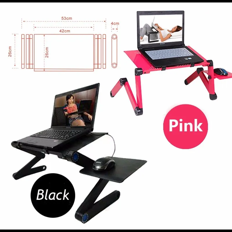 Two Fan Laptop Desks Portable Folding Computer Desk Adjustable Foldable Laptop Notebook Lap PC Folding Desk Table Vented Stand Bed Tray