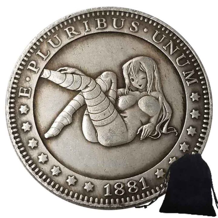 1881หญิงสาวที่มีขายาวหนึ่งดอลลาร์เหรียญนิกเกิลโบราณ-hobo-เหรียญที่ระลึกเราเก่า-เหรียญมอร์แกนตลกชอบกระเป๋า