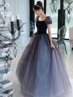 【Ready】? French high-end evening dress 2023 new light luxury etiquette art examination party host elegant puff sleeve puffy long skirt