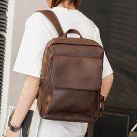 Retro Coffee Mens backpacks Hard PU Leather Shoulder Backpack High quality 13" Laptop Travel Backpacks Schoolbag 2021