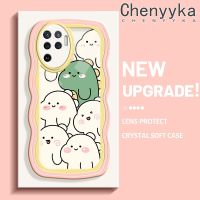 Chenyyka เคสสำหรับ OPPO A94 4G F19 Pro Reno 5F Reno 5 Lite เคสลายไดโนเสาร์น่ารักใหม่มาการอนคลื่นขอบกันกระแทกแบบใสนิ่มเคสมือถือโปร่งใสลายกล้องถ่ายรูปสร้างสรรค์เคสซิลิกาเจลฝาครอบป้องกัน